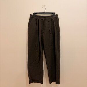 Organic Cotton Pleated Trousers in Chocolate, Size Large